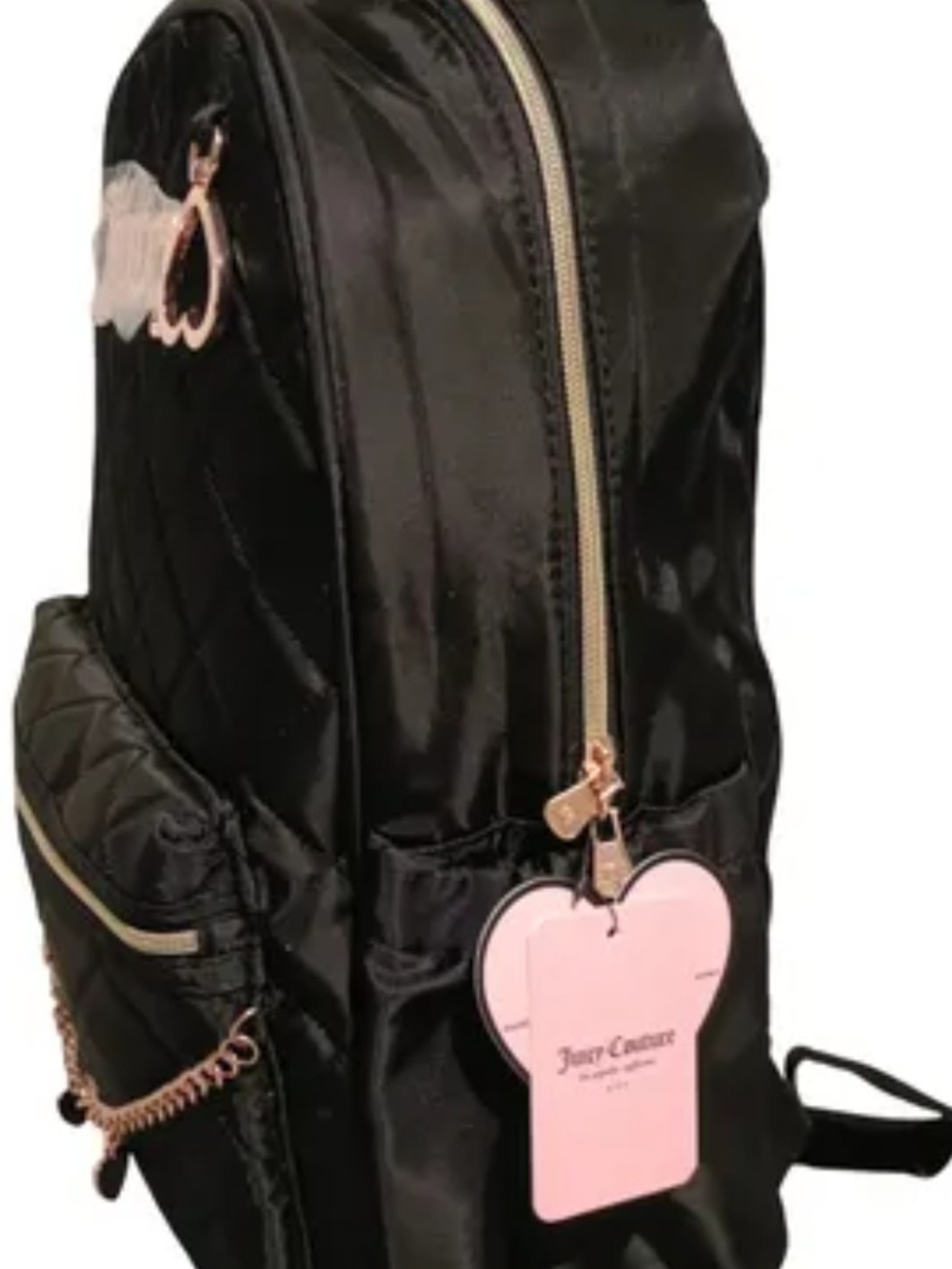 Juicy Couture Black Quilted Backpack with Rose Gold Chain Accents - Picture 3 of 6